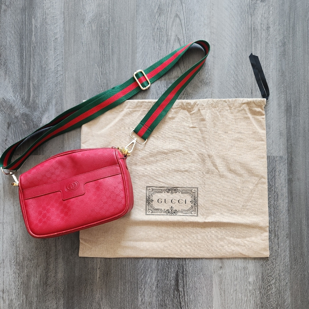 Vintage Authentic Gucci Red Monogram Crossbody Bag